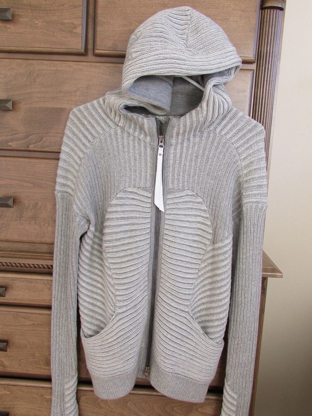 lululemon athletica Light Gray Ribbed Hooded Zip Cardigan
